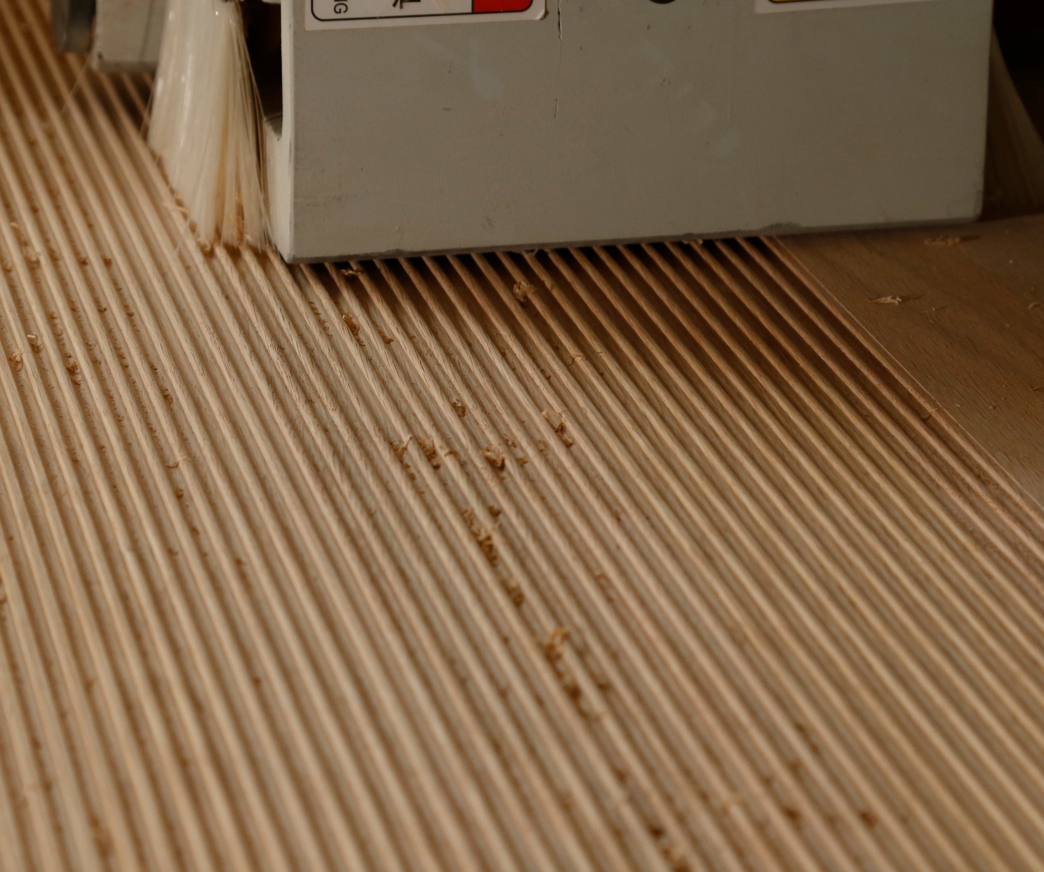 Close up overview of Oak Curved Fluted Wall Panels. Made By Element Process