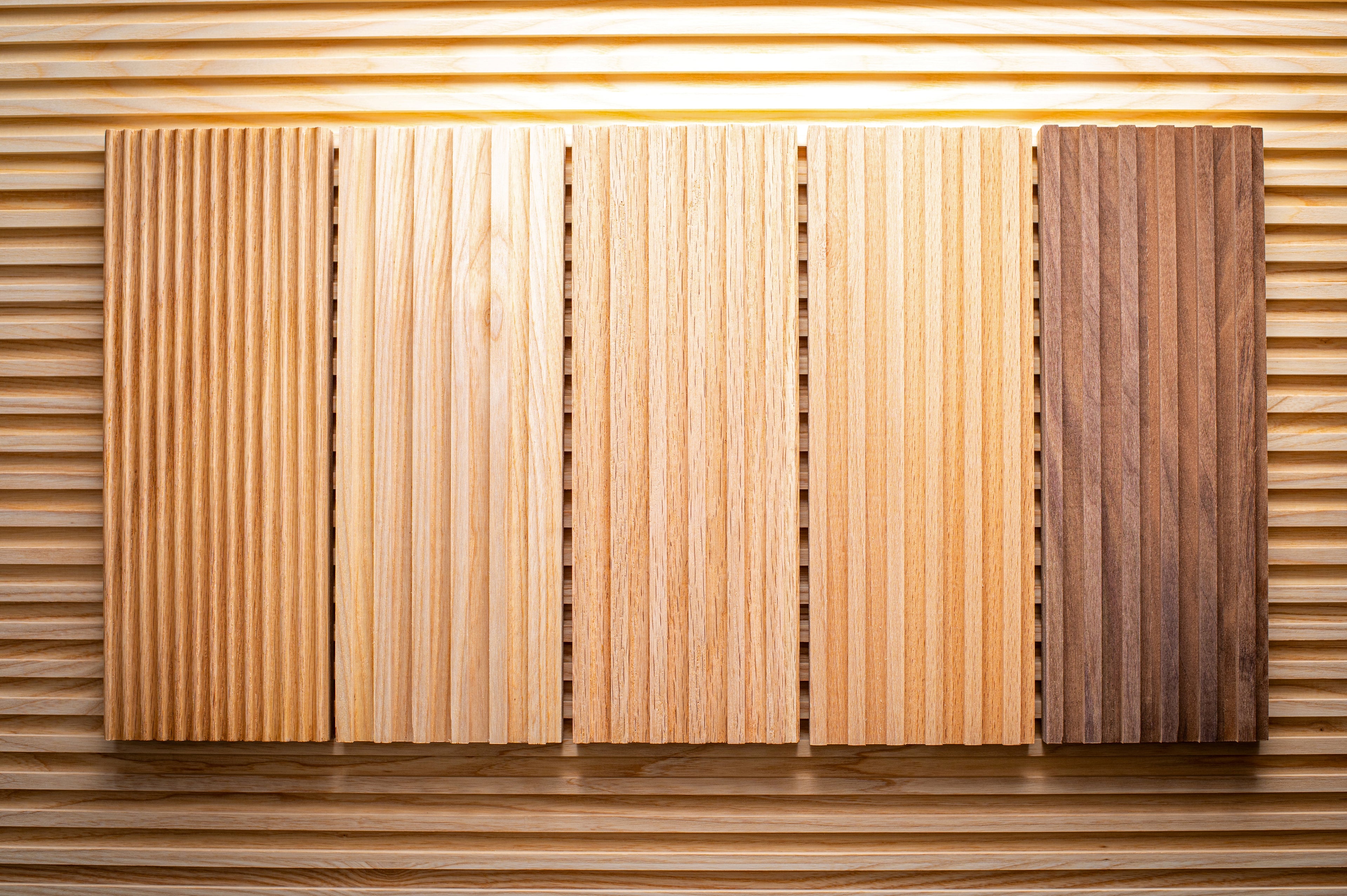 Five samples of fluted wall panels