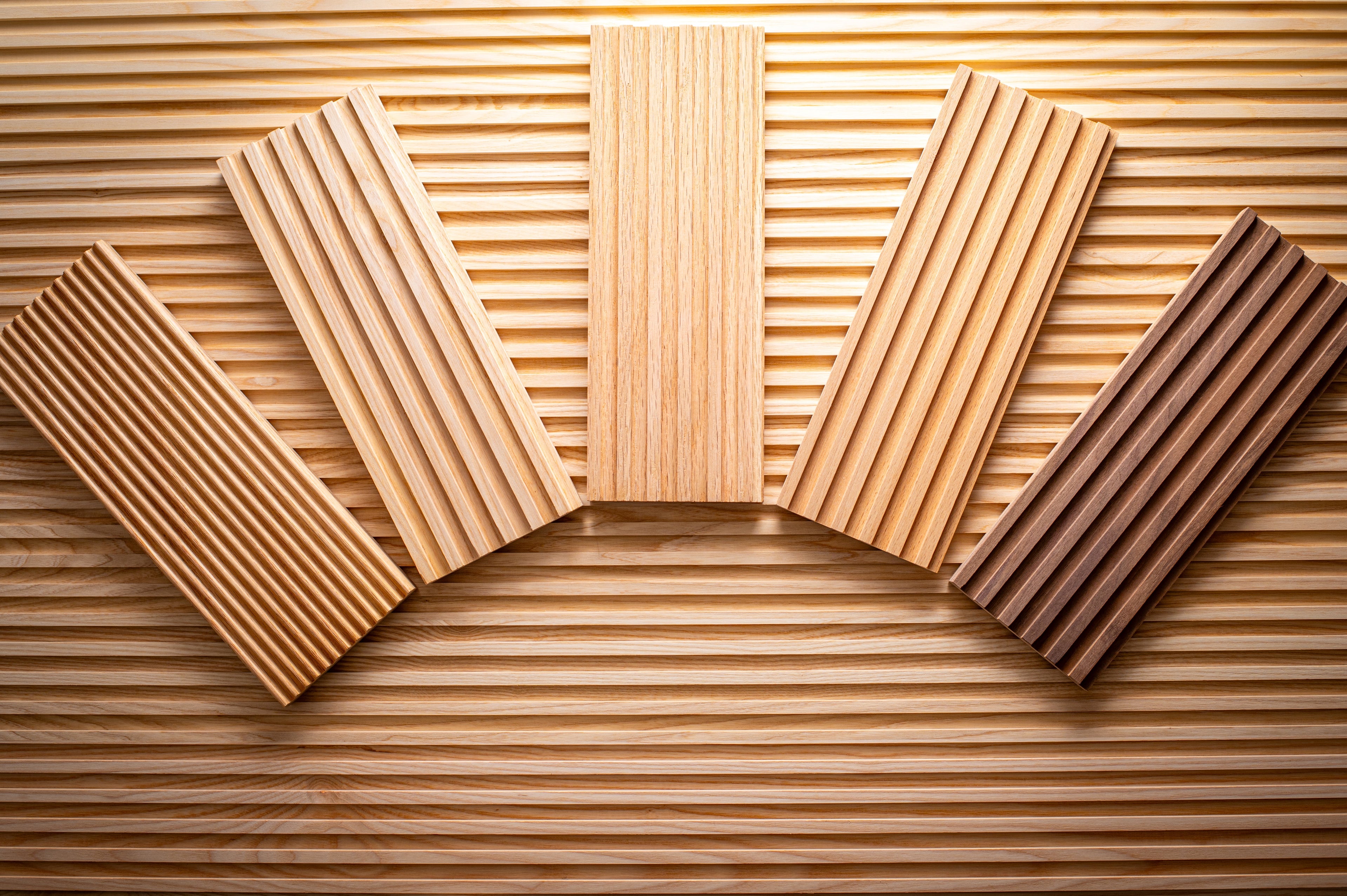 Five samples of fluted wall panels