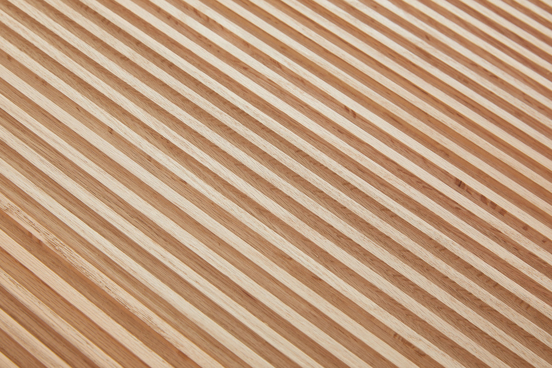Thumbnail close up of oak linear fluted wall panel Japandi style by Element